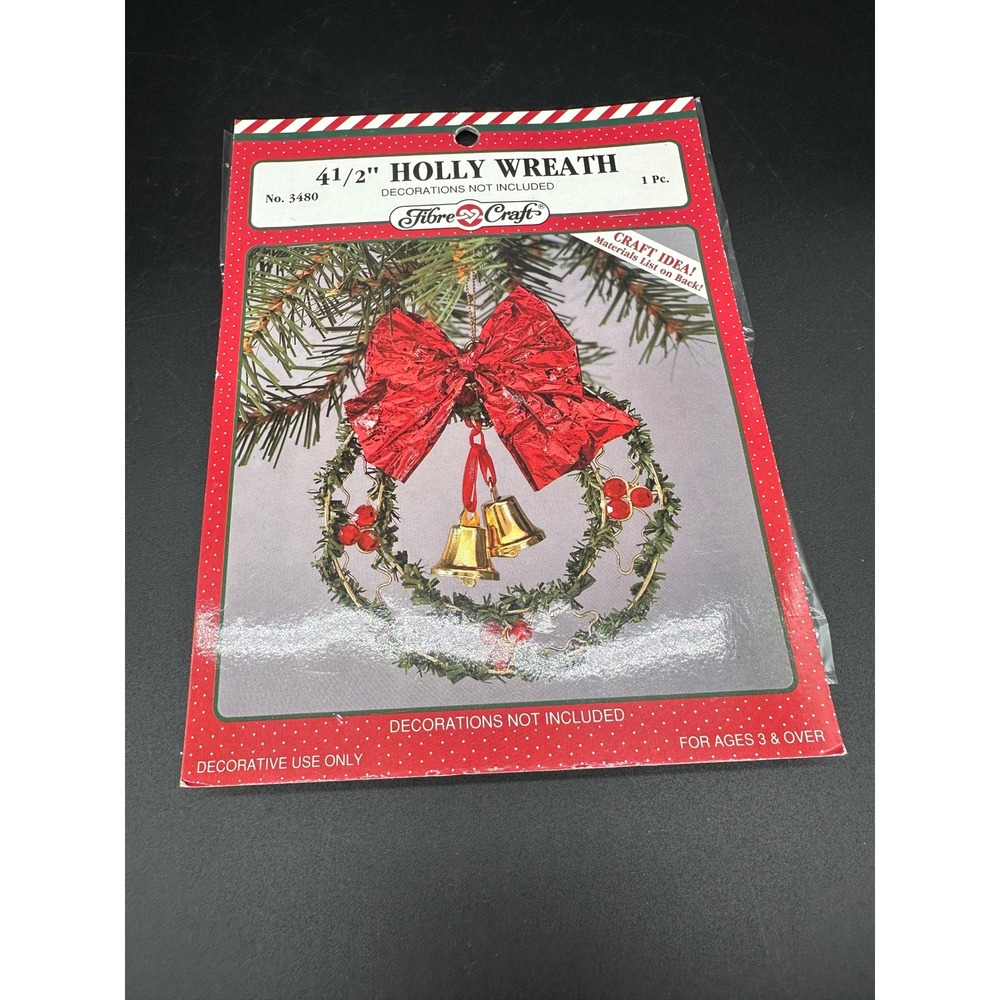 Vintage Fibre Craft Mini Holly Wreath Kit 4.5in Christmas DIY Holiday Craft‎